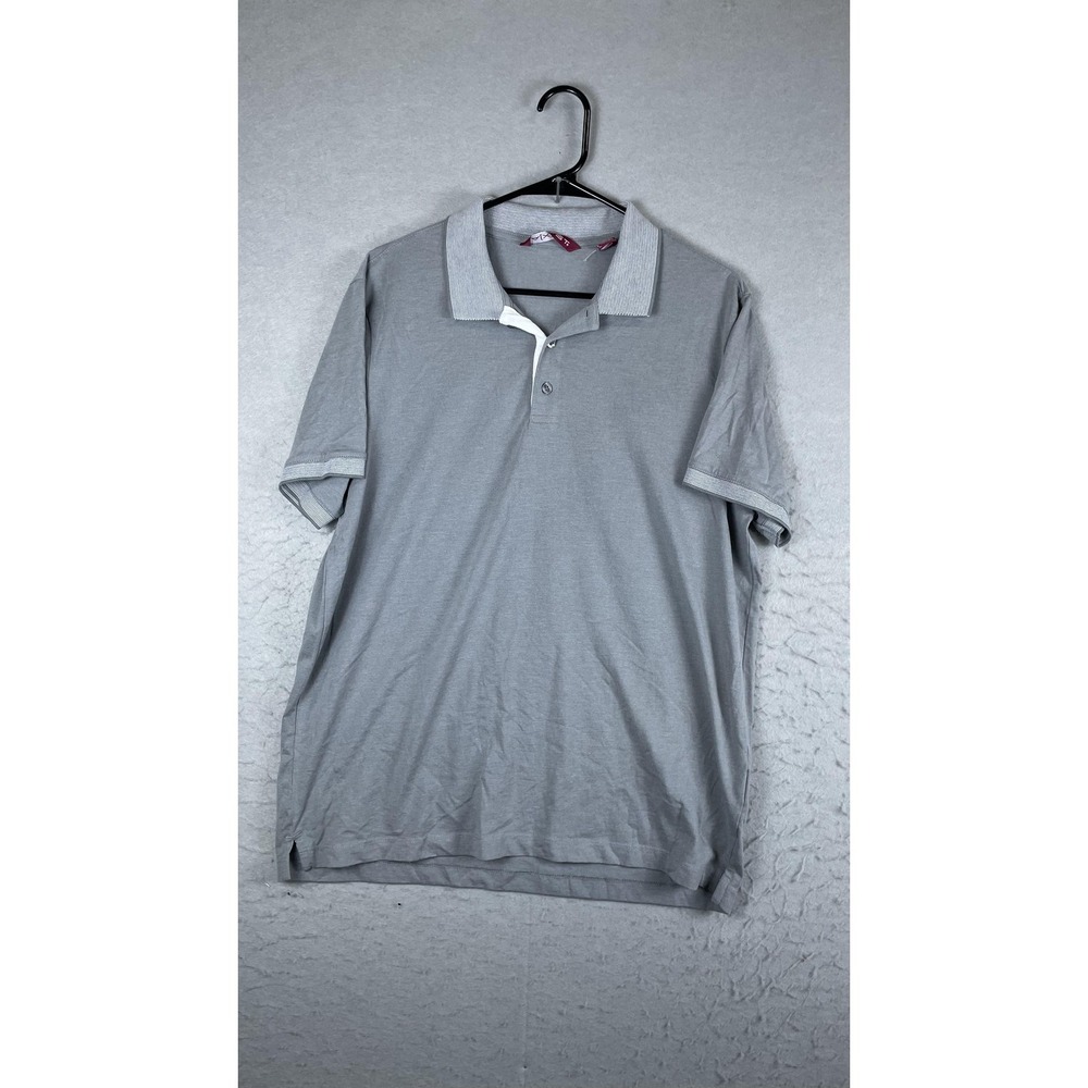 Axist Polo Shirt Mens Large Gray Solid‎ Contrast Collar Short Sleeve Casual